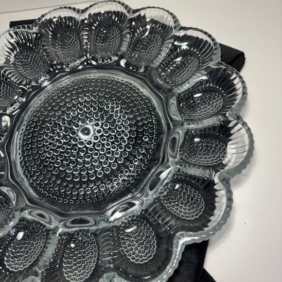 VTG Indiana Glass Hobnail Deviled Egg Dish Platter Clear Ribbed Scalloped 11.25” - Picture 5 of 9